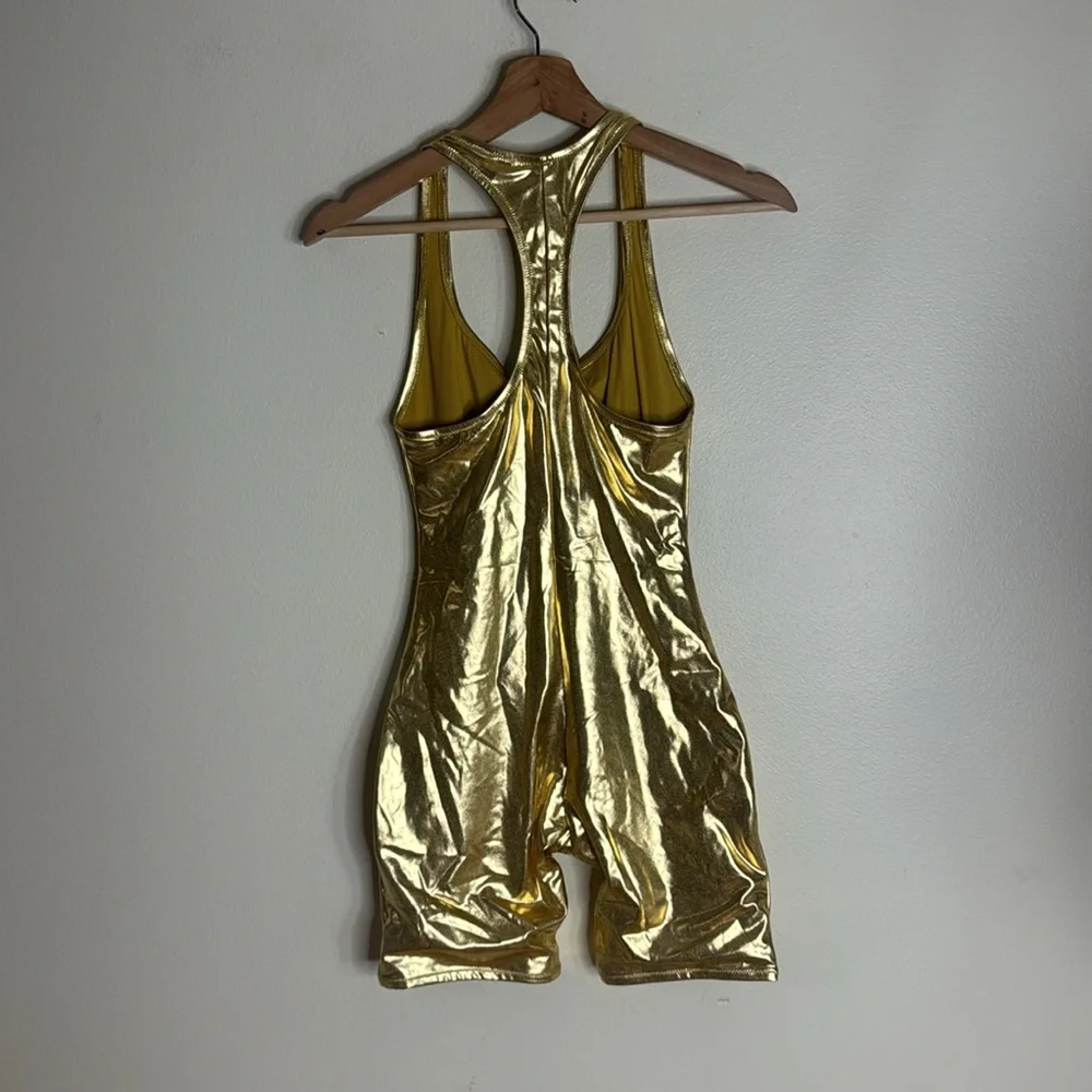 SKIMS Metallic Swim Cycle Suit - Gold size small festival rave party cute‎